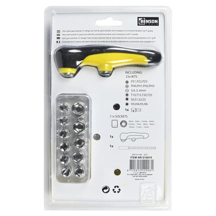 Benson Schroevendraaierset met T-greep - 37-delig - Inclusief Bits en Doppen