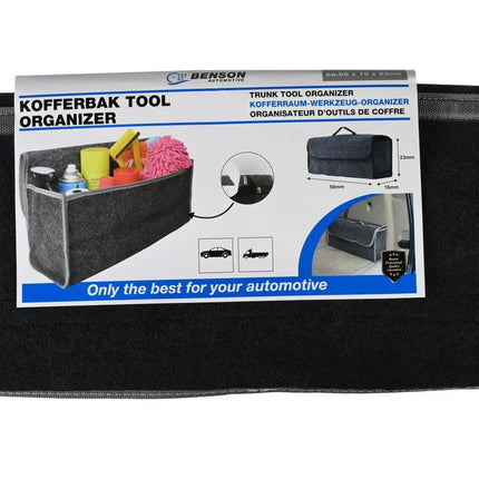 Benson Kofferbak Tool Organizer – 50 x 16 x 23 cm – Klittenband – Zwart/Grijs