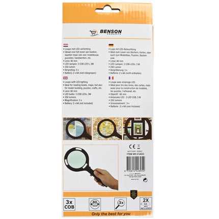 Benson Vergrootglas 80 mm - 3x Vergroting - Met COB LED Verlichting