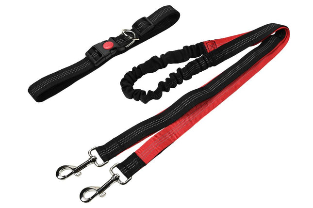 Benson Handsfree Hondenriem - Verstelbaar & Reflecterend - Rood/Zwart