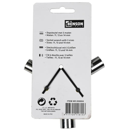 Benson 3-weg Dopsleutel - 8, 9 en 10 mm - Y-sleutel - Cr-V