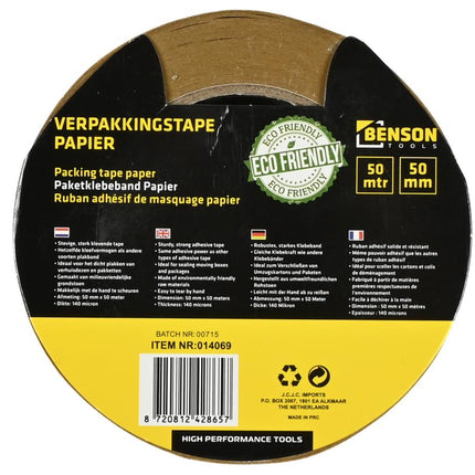 Benson Papieren Verpakkingstape - 50 mm x 50 m - Milieuvriendelijk - Bruin