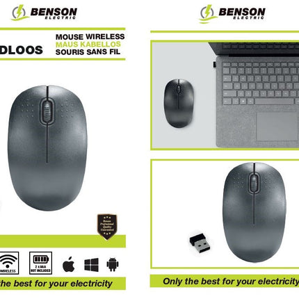 Benson Draadloze Mini-Muis - Ergonomisch Design - Compact Zwart