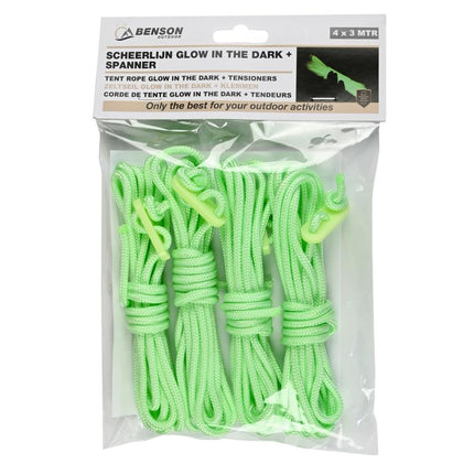 Benson Glow in the Dark Scheerlijn Set - 4 stuks x 3 Meter - Inclusief Spanners - Lichtgevend