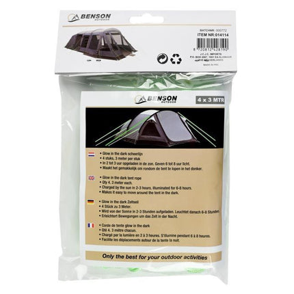 Benson Glow in the Dark Scheerlijn Set - 4 stuks x 3 Meter - Inclusief Spanners - Lichtgevend