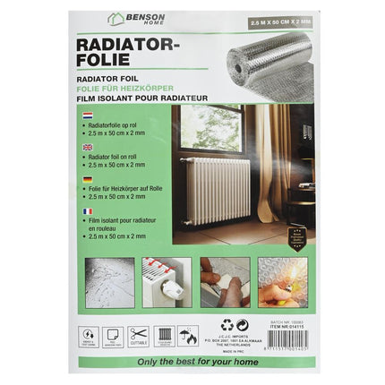 Benson Radiatorfolie 2.5 m x 50 cm x 2 mm - 90% Warmtereflectie - Zilver