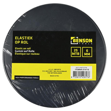 Benson Elastiek op rol 6 mm x 25 Meter - Zwart - Weerbestendig