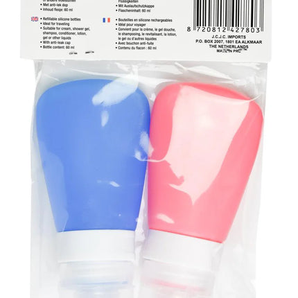 Benson Reisflesjes Set Siliconen - 60 ml - Anti-lek - Blauw/Roze - 2 Stuks