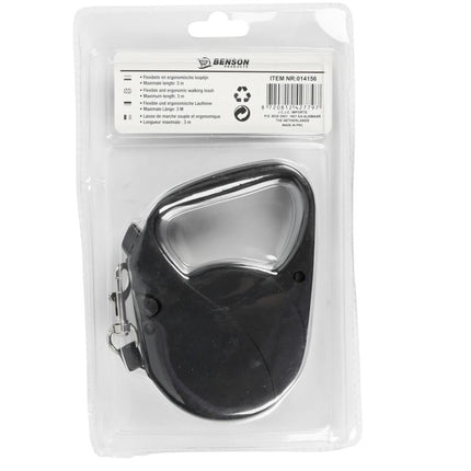 Benson Hondenriem Rollijn - 3 Meter - Zwart - Ergonomisch