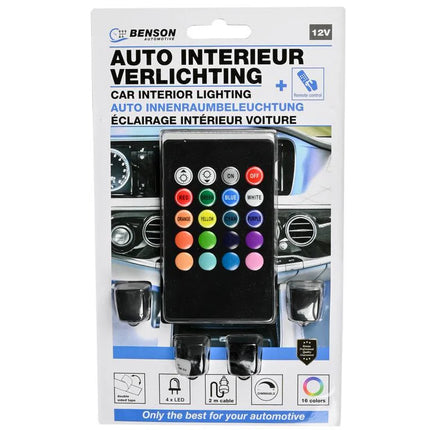 Benson Auto Interieur Verlichting – 16 Kleuren – Dimbaar – RGB LED – 12V