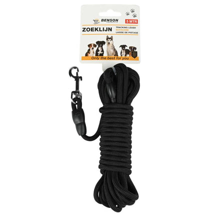 Benson Zoeklijn voor Honden - 5 Meter - Zwart - Nylon - Training