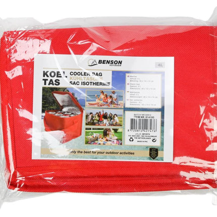 Benson Compacte Koeltas - 4 Liter - Rood - Ideaal voor Lunch & Onderweg