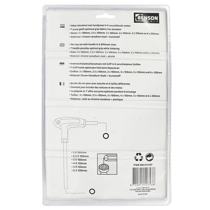 Benson Inbus T-sleutelset - 6-delig - Chroom-Vanadium - T-Handgreep
