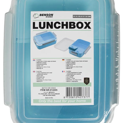 Benson Lunchbox Multi-vak - 1,2 Liter - 21 x 15,2 x 7,4 cm - Vaatwasserbestendig - Blauw/Transparant