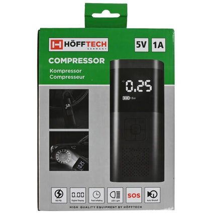 Hofftech Draagbare Mini Accu Compressor - Digitaal Display & LED - 140 PSI