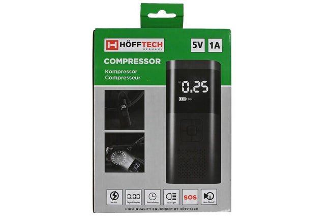 Hofftech Draagbare Mini Accu Compressor - Digitaal Display & LED - 140 PSI