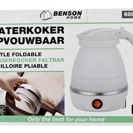 Benson Opvouwbare Waterkoker - 600 ml - Siliconen & RVS - Droogkookbeveiliging - Wit