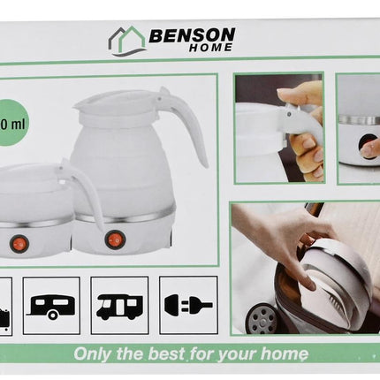 Benson Opvouwbare Waterkoker - 600 ml - Siliconen & RVS - Droogkookbeveiliging - Wit