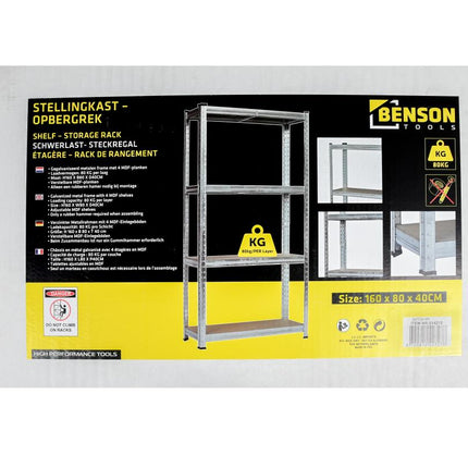 Benson Stellingkast 160 x 80 x 40 cm - 4 Legborden - 320 kg Totale Draagkracht