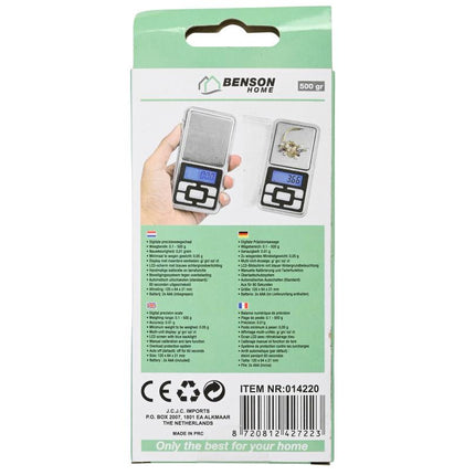 Benson Digitale Precisieweegschaal - 500 Gram - 0,01g Nauwkeurig - LCD-scherm - Tarrafunctie
