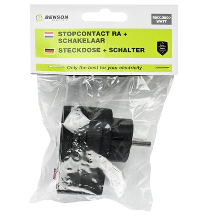 Benson Doorvoerstekker met Schakelaar – Schuko – Zwart – 3500 Watt