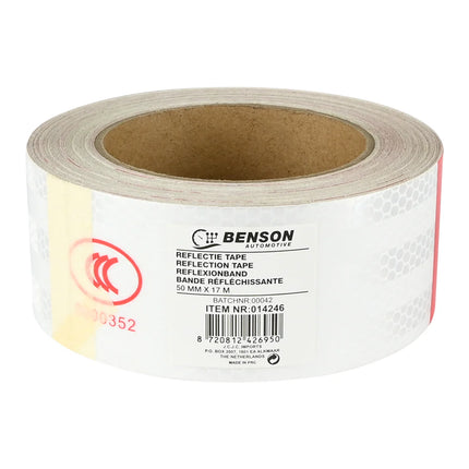 Benson Reflecterende Tape - Rood/Wit - 50 mm x 17 Meter - Zelfklevend