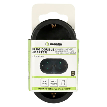 Benson Stekker Duo Verloop – Verticaal – 2 x Randaarde – Zwart