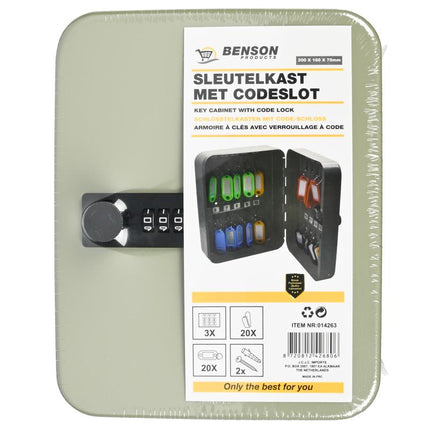 Benson Sleutelkast met Codeslot - 20 Haken - Staal - Zwart - 20 x 16 x 7,5 cm