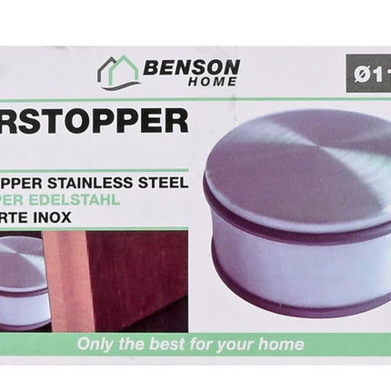 Benson Deurstopper Deluxe – RVS – Ø 11 cm – 1,1 kg – Met Rubberen Beschermringen