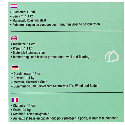 Benson Deurstopper Deluxe – RVS – Ø 11 cm – 1,1 kg – Met Rubberen Beschermringen