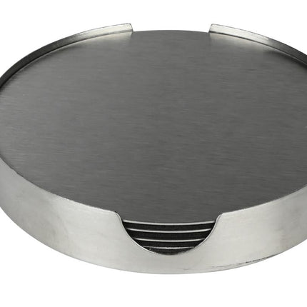 Benson Luxe RVS Onderzetters - 6-delig - Inclusief Houder - Ø 10 cm - Zilver