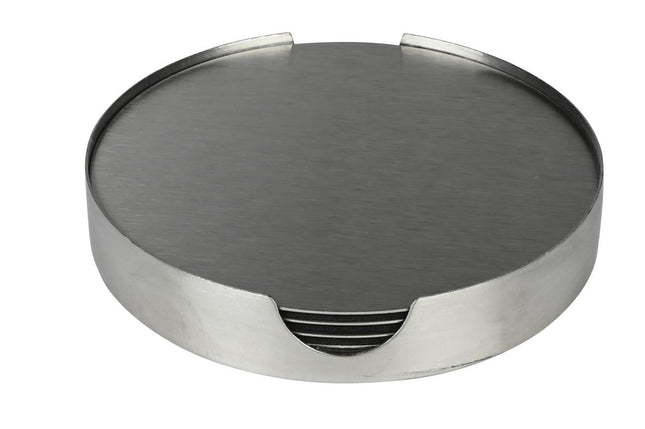 Benson Luxe RVS Onderzetters - 6-delig - Inclusief Houder - Ø 10 cm - Zilver