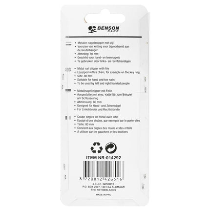 Benson Nagelknipper met Vijl – 80 mm – Metaal – Inclusief Sleutelhanger