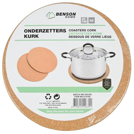 Benson Pannenonderzetters - Set van 2 - Kurk - Ø 20 cm - Hittebestendig