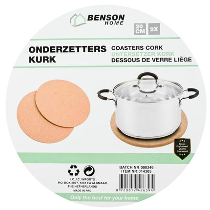 Benson Pannenonderzetters - Set van 2 - Kurk - Ø 20 cm - Hittebestendig