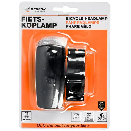 Benson LED Fietskoplamp - 5 LED's - Voorvorkbeugel - Waterdicht - 3 Standen