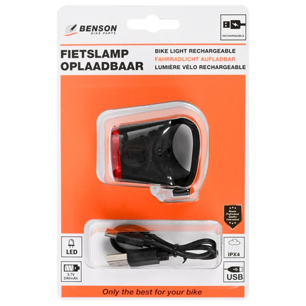 Benson USB Oplaadbaar Achterlicht - Rode LED - 550 mAh - USB-C - Waterbestendig