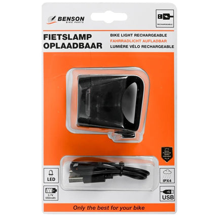 Benson USB Oplaadbare Fietskoplamp - 40 Lux - Wit - USB-C - Waterbestendig
