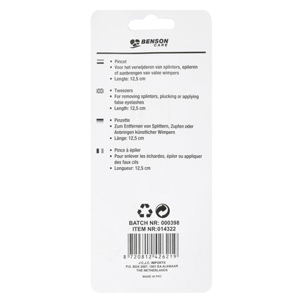 Benson Precisie Pincet – 9 cm – Voor Epileren & Splinters