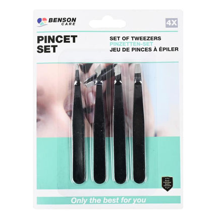 Benson Pincet Set – 4-Delig – Veelzijdig – Zwart – 9 cm