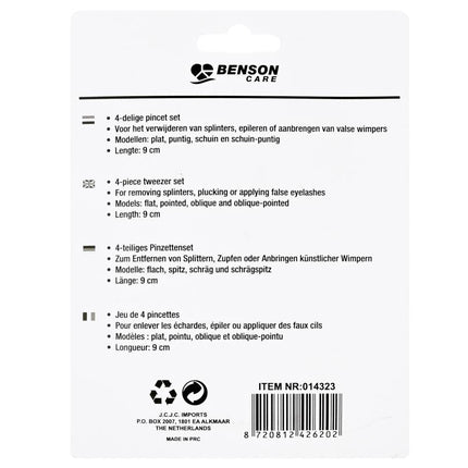 Benson Pincet Set – 4-Delig – Veelzijdig – Zwart – 9 cm