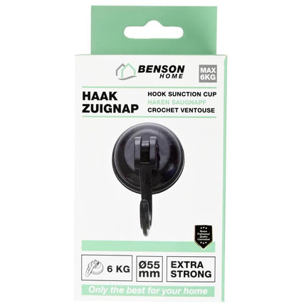Benson Krachtige Zuignap met Haak - Ø 55 mm - Zwart - Max. 6 kg