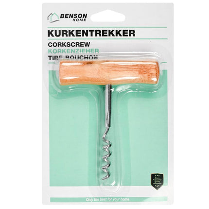 Benson Kurkentrekker met Houten Greep - 10 cm - Compact & Multifunctioneel - T-Model