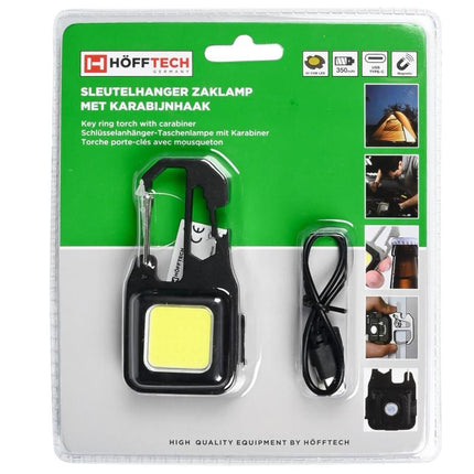 Hofftech Sleutelhanger Zaklamp – 380 Lumen – Oplaadbaar – Met Karabijnhaak