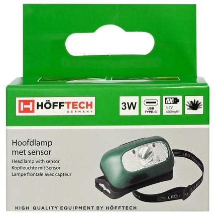 Hofftech Oplaadbare Hoofdlamp met Sensor - 3W - Groen - Handsfree