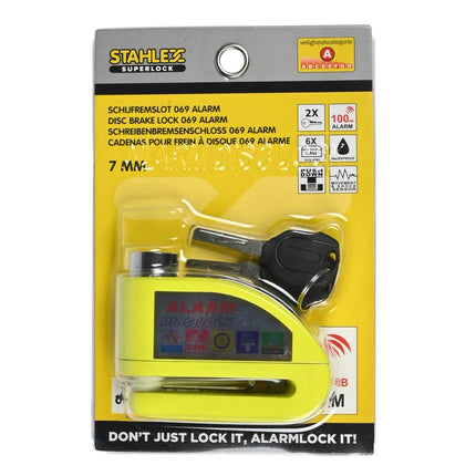 Stahlex Schijfremslot met Alarm - 7.0 mm - Geel - Anti-diefstal