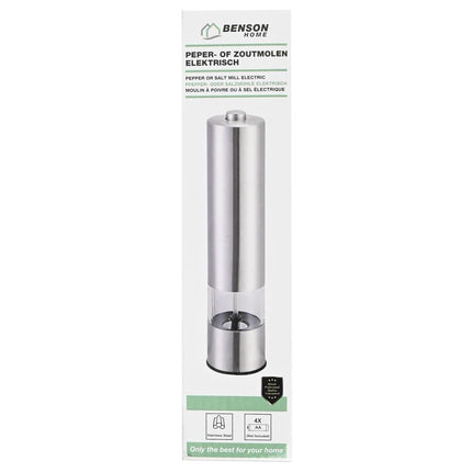 Benson Elektrische Peper- of Zoutmolen - RVS - Instelbare Maalgraad - 23 cm