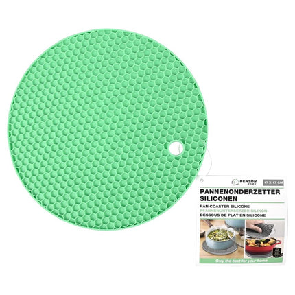 Benson Ronde Siliconen Pannenonderzetter - Ø 18 cm - Hittebestendig - Grijs/Groen