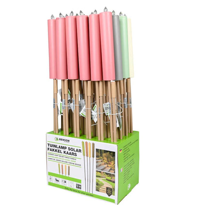 Benson Solar Tuinfakkel Kaars – 97.5 cm – Kleurrijke Mix – Geel Licht