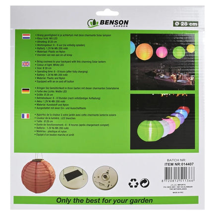 Benson Solar Lampion – Ø 28 cm – Kleurrijke Mix – Wit LED
